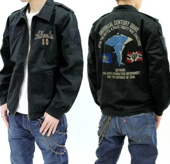 Mobile Suit Gundam: A Baoa Qu Embroidery Tour Jacket: Black-L