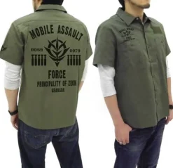 Mobile Suit Gundam Assault Mobile Army Emblem Based Work Shirt : Moss-XL