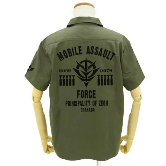 Mobile Suit Gundam Assault Mobile Army Emblem Based Work Shirt : Moss-XL