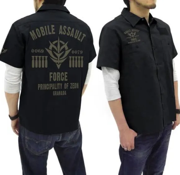 Mobile Suit Gundam Assault Mobile Army Emblem Based Work Shirt : Black-L