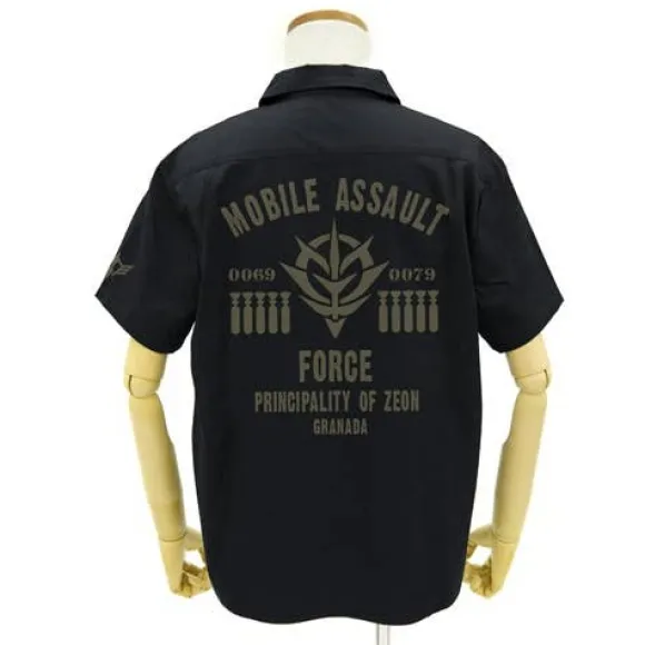 Mobile Suit Gundam Assault Mobile Army Emblem Based Work Shirt : Black-L