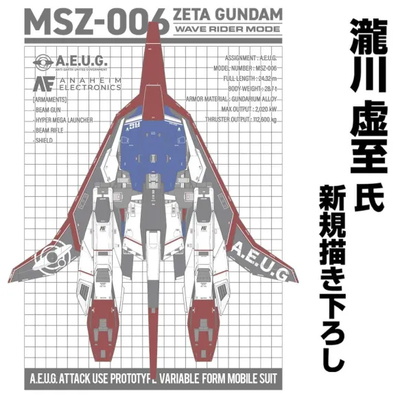 Zeta Gundam: Drawing Wave Rider T-shirt WHITE L