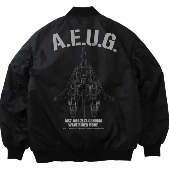 Zeta Gundam: Newly Drawn Wave Rider MA 1 Jacket BLACK XL